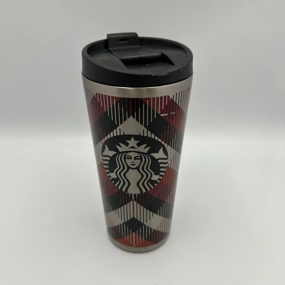 Starbucks 2014 Holiday Chevron Buffalo Plaid Tumbler 16 oz Stainless Steel Mug